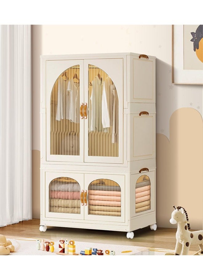 NKX 2 Layers Stylish Multi-Functional Storage Cabinet & Children's Wardrobe include 10 piece Cloth Hanger  - Image 3