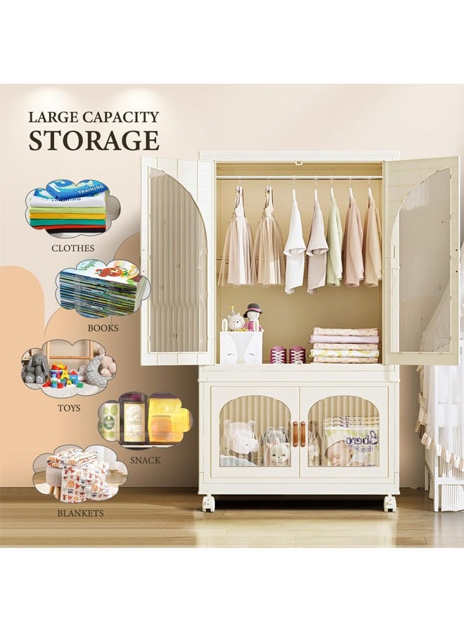 NKX 2 Layers Stylish Multi-Functional Storage Cabinet & Children's Wardrobe include 10 piece Cloth Hanger  - Image 4