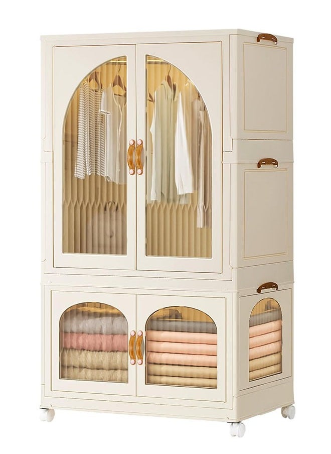NKX 2 Layers Stylish Multi-Functional Storage Cabinet & Children's Wardrobe include 10 piece Cloth Hanger  - Image 1