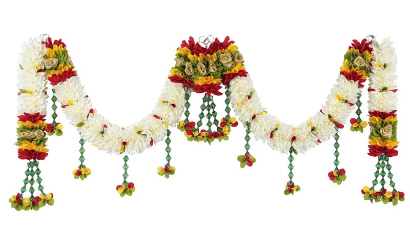 Daedal crafters Crystal Hanging Artificial Flower Toran for Main Door Entrance, Reusable Thoran for Pooja Mandir, Living Room & Home Décor, Bandarwal for Festival Decoration (42x14 inch) - Image 3