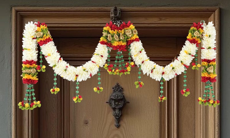 Daedal crafters Crystal Hanging Artificial Flower Toran for Main Door Entrance, Reusable Thoran for Pooja Mandir, Living Room & Home Décor, Bandarwal for Festival Decoration (42x14 inch) - Image 1