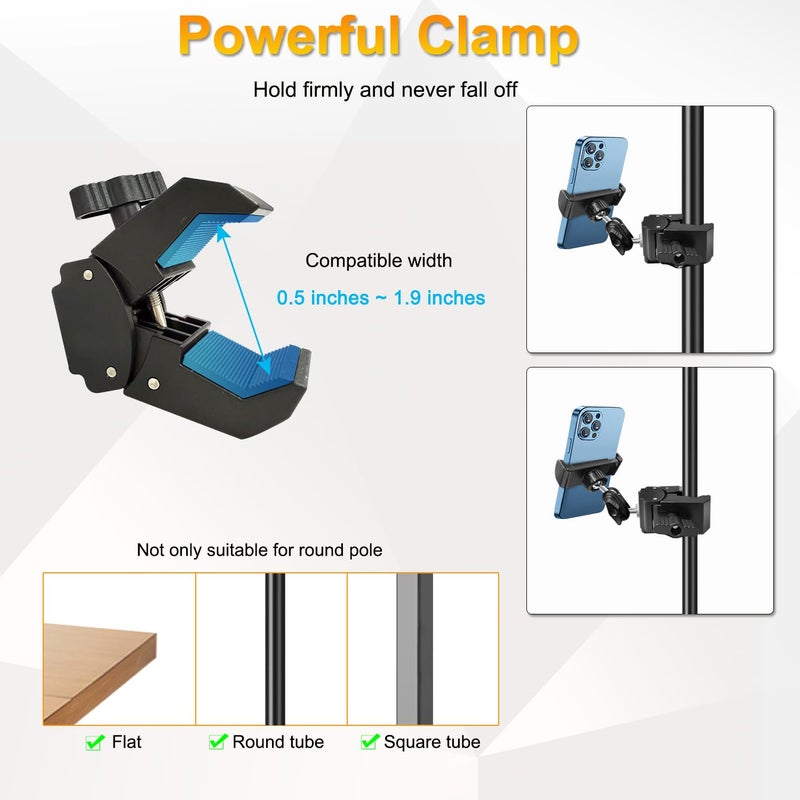 Khazylorr Phone Holder for Mic Stand, Treadmill, Spin Bike, Stroller, Adjustable Clamp on Phone Holder for Microphone Stand, Desk Pipe Pole Clamp Phone Mount Stands for iPhone Samsung All Smartphones (Standard) - Image 3