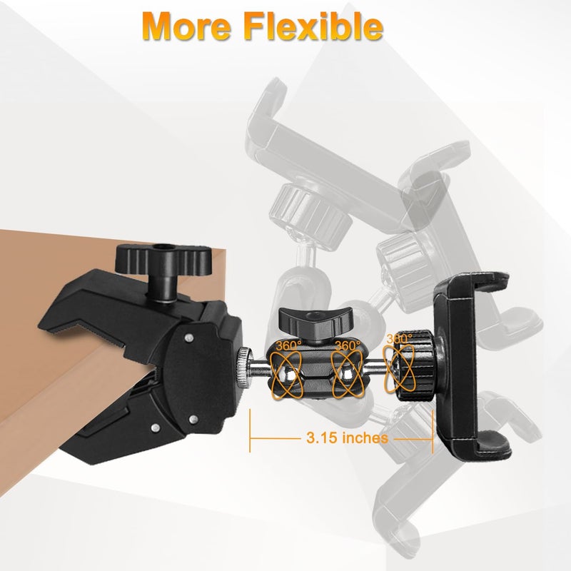 Khazylorr Phone Holder for Mic Stand, Treadmill, Spin Bike, Stroller, Adjustable Clamp on Phone Holder for Microphone Stand, Desk Pipe Pole Clamp Phone Mount Stands for iPhone Samsung All Smartphones (Standard) - Image 4