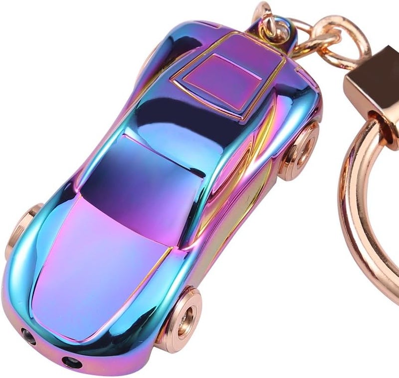 SOMGEM Creative Key Chain Car Keychain Flashlight with 2 Modes LED Lights 2 in 1 Car Key Chain Ring for Office Backpack Purse Charm,Great Gift for Men or Women(Colorful) - Image 1