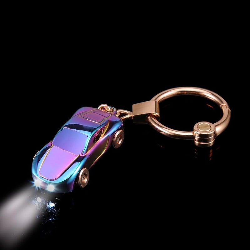 SOMGEM Creative Key Chain Car Keychain Flashlight with 2 Modes LED Lights 2 in 1 Car Key Chain Ring for Office Backpack Purse Charm,Great Gift for Men or Women(Colorful) - Image 2