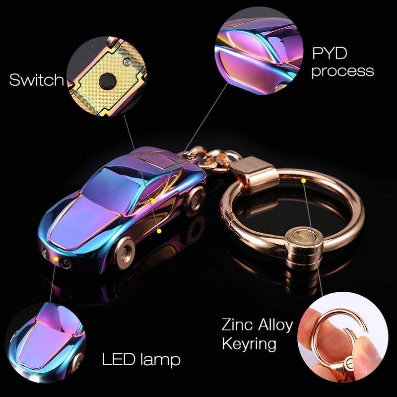 SOMGEM Creative Key Chain Car Keychain Flashlight with 2 Modes LED Lights 2 in 1 Car Key Chain Ring for Office Backpack Purse Charm,Great Gift for Men or Women(Colorful) - Image 3