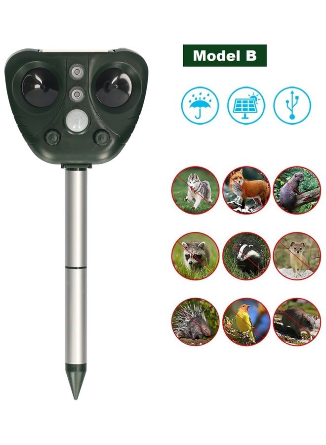 Solar Powered Ultrasonic Animal Scarer Black/Silver - Image 1