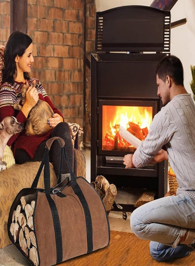 Engjajo Oxford Cloth Log Carrier Bag Holders Heavy Duty Canvas Firewood Bag with Handles for Indoor Fireplace and Outdoor Camping (Khaki) - Image 5