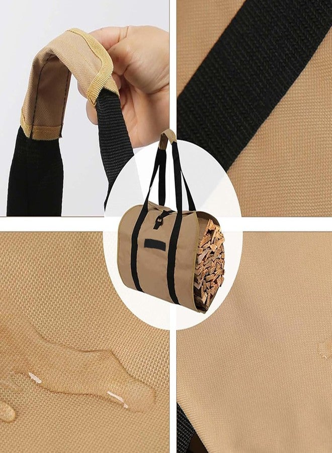 Engjajo Oxford Cloth Log Carrier Bag Holders Heavy Duty Canvas Firewood Bag with Handles for Indoor Fireplace and Outdoor Camping (Khaki) - Image 4