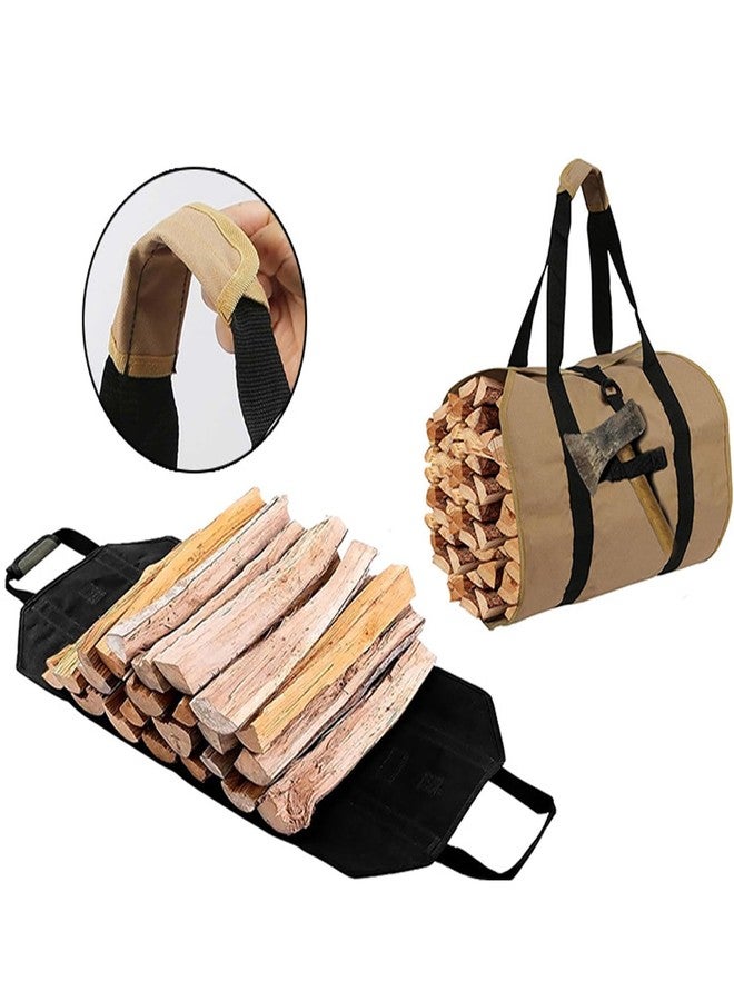 Engjajo Oxford Cloth Log Carrier Bag Holders Heavy Duty Canvas Firewood Bag with Handles for Indoor Fireplace and Outdoor Camping (Khaki) - Image 2