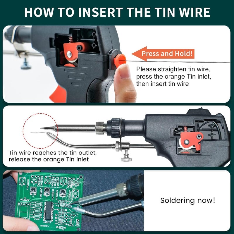 DMG TECH Soldering Iron Kit, Automatic Hand-Held Soldering Gun Welding Tool With 5Pcs Soldering Tips, Desoldering Pump, Tweezers, Soldering Wires, Mini Bracket For Circuit Boards, Home Diy, Electronics Repair - Image 2
