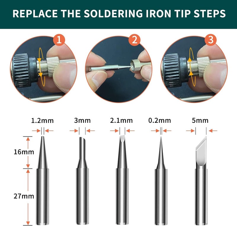 DMG TECH Soldering Iron Kit, Automatic Hand-Held Soldering Gun Welding Tool With 5Pcs Soldering Tips, Desoldering Pump, Tweezers, Soldering Wires, Mini Bracket For Circuit Boards, Home Diy, Electronics Repair - Image 4