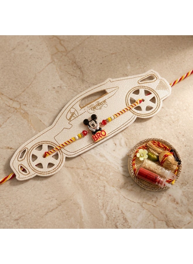 Kids Cartoon Mouse Rakhi with BRO Charm and Puja Plate with Roli and Chawal – 1 Rakhi Set - Image 3