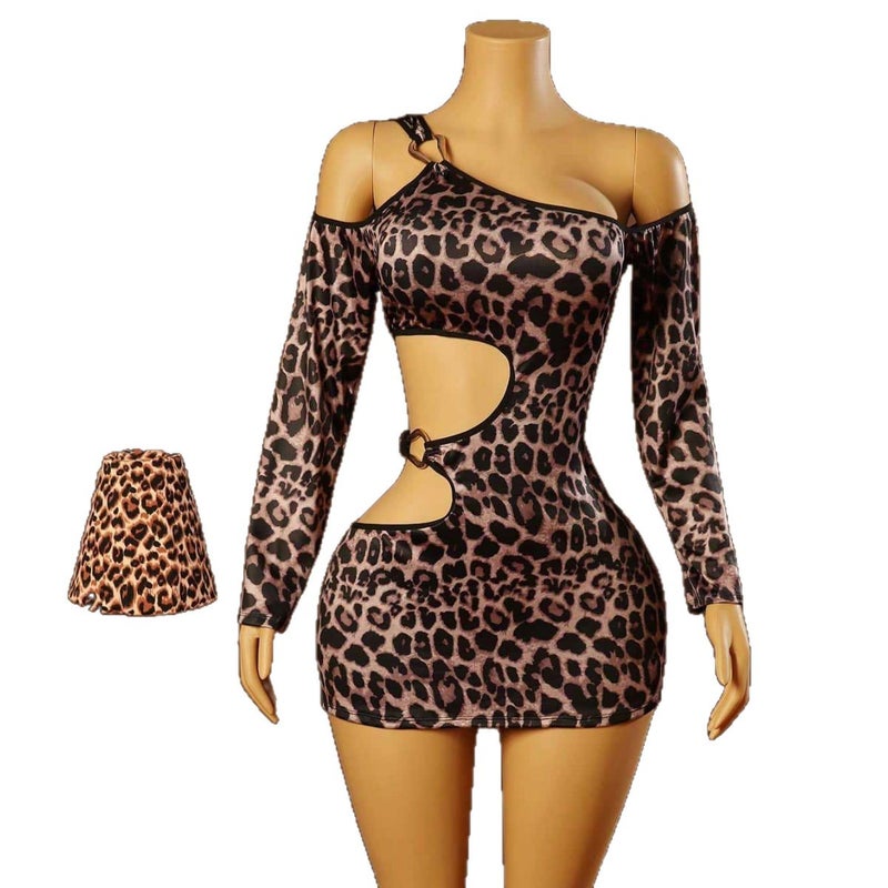 Leopard Print Lingerie Sexy Lace Open-Chest Plus-Size Dress - Image 5