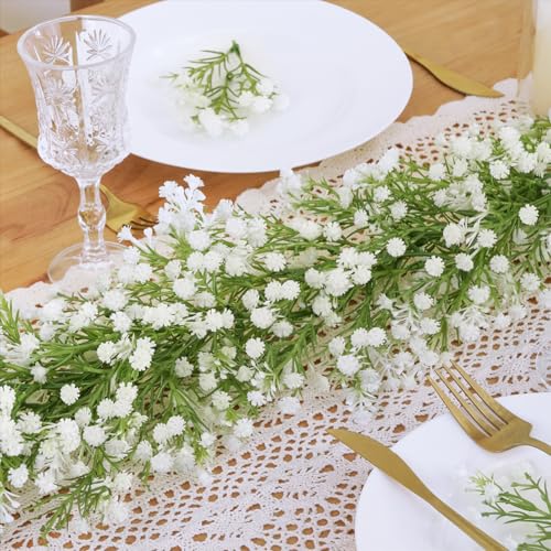 Dolicer 2 Pcs Babys Breath Artificial Flowers Vines Faux White Hanging Baby Breath Garland Real Touch Fake Babys Breath Gypsophila for Wedding Party Backdrop Wall Home Decor - Image 3