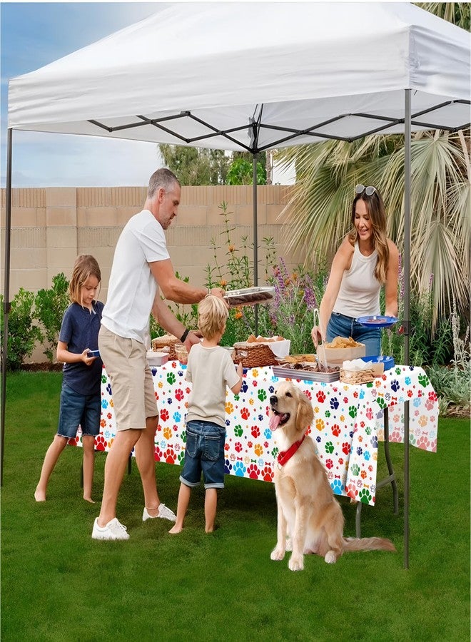فوجاري مفارش طاولة فوغاري بطبعة مخالب جرو، عبوة من 3 قطع، أغطية بلاستيكية لطاولات الحيوانات الأليفة، لوازم حفلات أعياد ميلاد الكلاب، مفارش طاولة ملونة بطبعة مخالب كلاب لتزيين حفلات الجراء، 51 بوصة × 86 بوصة - Image 4