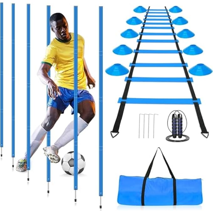 rayihni Football Agility Training Slalom Poles Set - Includes Poles(Set Of 6) Drills,Agility Ladder, 10 Soccer Cones,Jump Rope For Speed Training, Soccer Training, Basketball&Fitness - Image 2