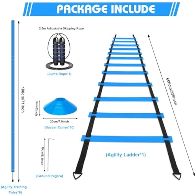 rayihni Football Agility Training Slalom Poles Set - Includes Poles(Set Of 6) Drills,Agility Ladder, 10 Soccer Cones,Jump Rope For Speed Training, Soccer Training, Basketball&Fitness - Image 3