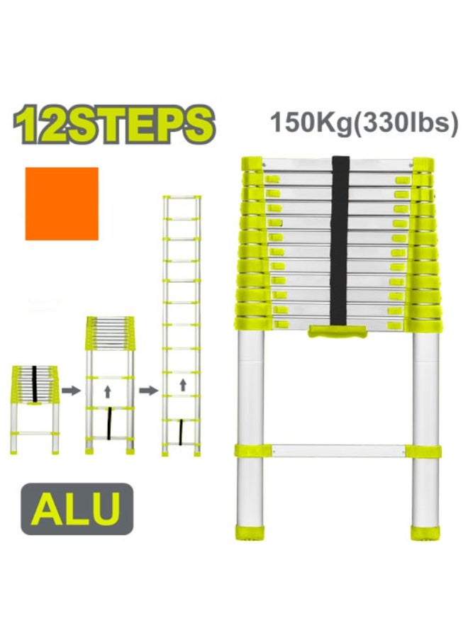 12 Step Telescopic Aluminum Ladder, Extra High Reach Ladder, 150kg