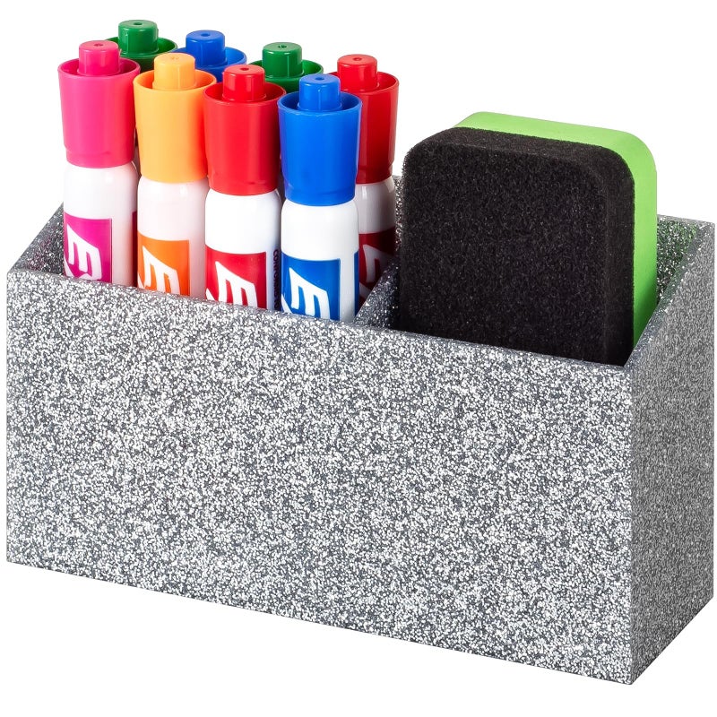 BEYGORM Magnetic Dry Erase Marker Holder for Whiteboard,Non-slip Acrylic Magnet Pen Holder for Fridge Refrigerator,Locker Organizer for Work,Locker Accessories,Pencil Cup for Desk(Silver) - Image 1