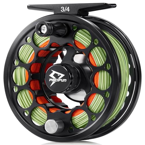 Piscifun Sword Fly Fishing Reel with Line PreLoaded CNCMachined Aluminum Alloy Fly Reel Light Weight and Corrosion Resistance Design 34wt Black - Image 1