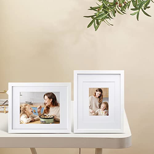Egofine 11x14 Picture Frame White - Photo Frame Made of Solid Wood Covered by Plexiglass for Table Top Display Pictures 5x7/8x10 with Mat or 11x14 Without Mat - with Wall Mounting Hardware - Image 5