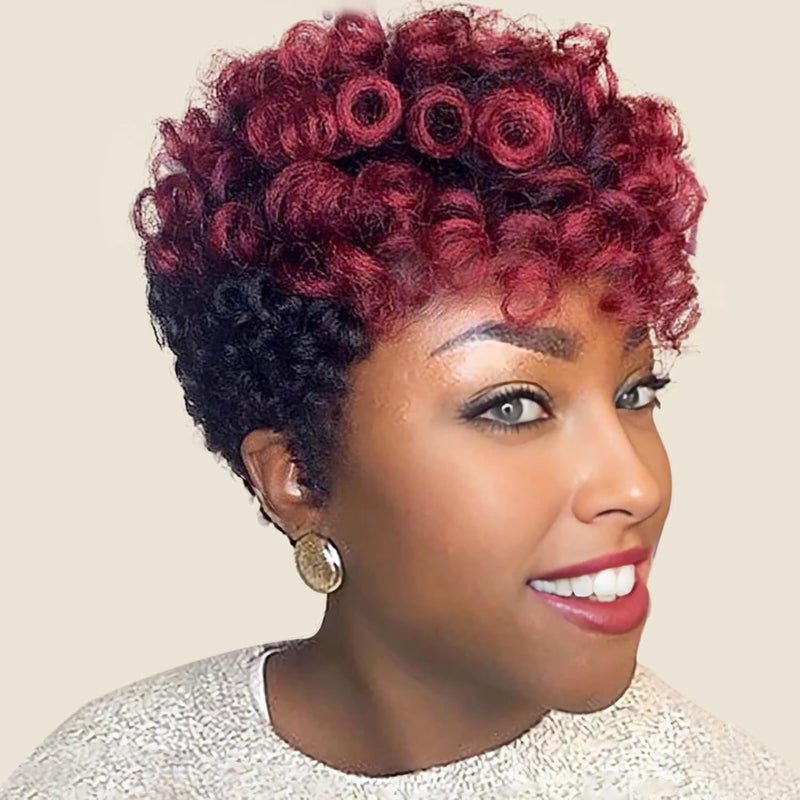 MIMAN 5 Packs 10 Inch Short Crochet Hair Braids for Black Women 12MM Curly Burgundy Synthetic Crochet Hair Extensions for DIY Mohawk Afro Braided WigsBlack to Red