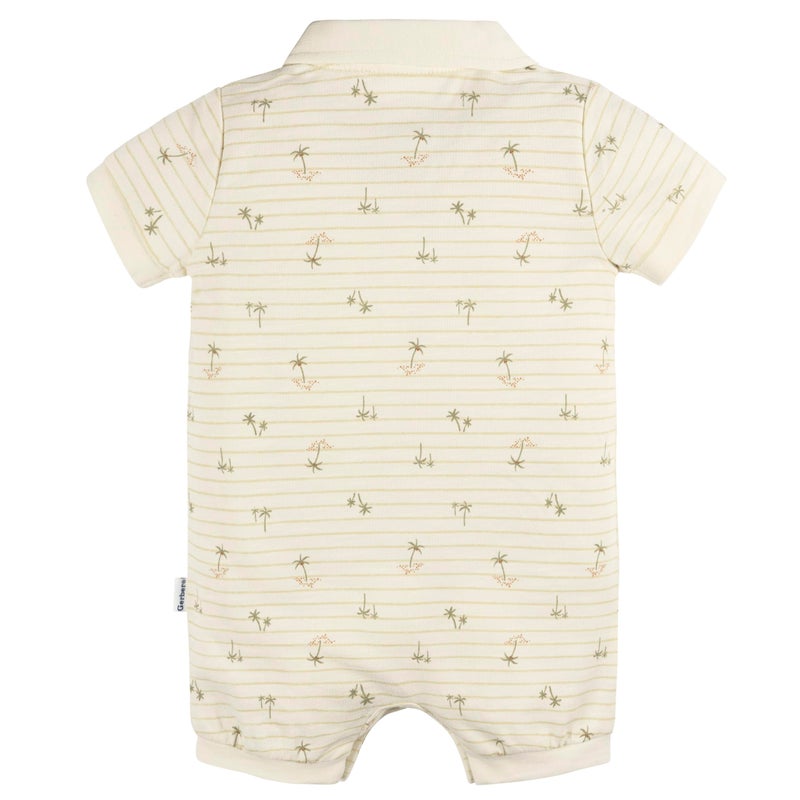 Gerber Baby Boys Cotton Polo Romper, Palm Tree Stripe, 0-3 Months - Image 2