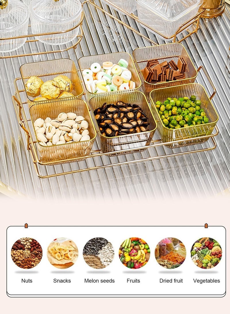 LEOKOR Snack Serving Tray with Lid, 6 Plastic Clear Candy and Nut Serving Container set with Metal Rack - Image 4