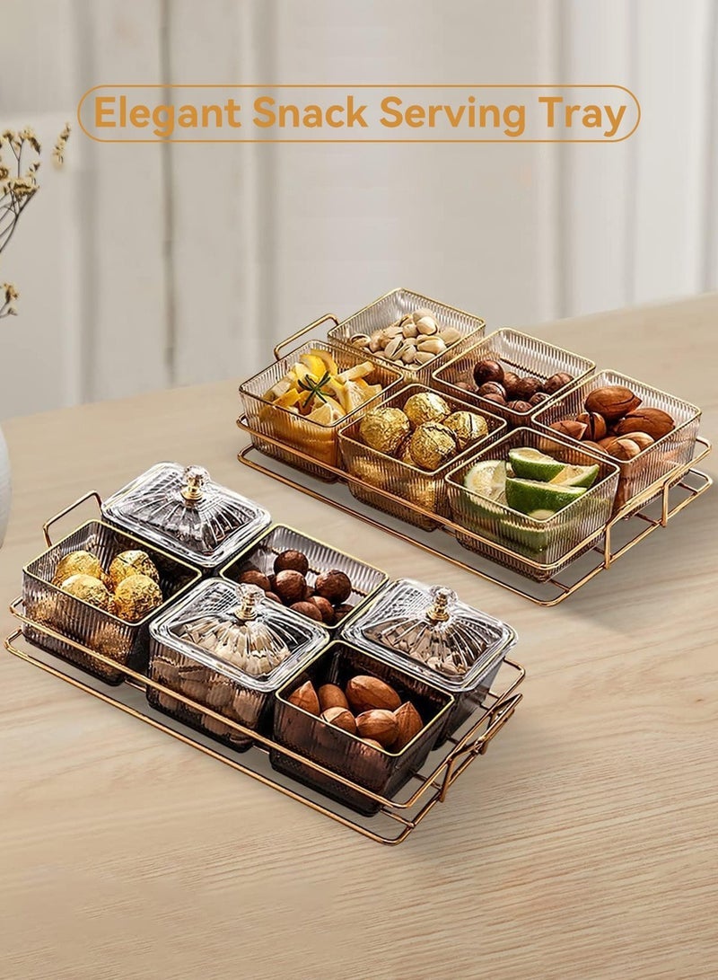 LEOKOR Snack Serving Tray with Lid, 6 Plastic Clear Candy and Nut Serving Container set with Metal Rack - Image 3