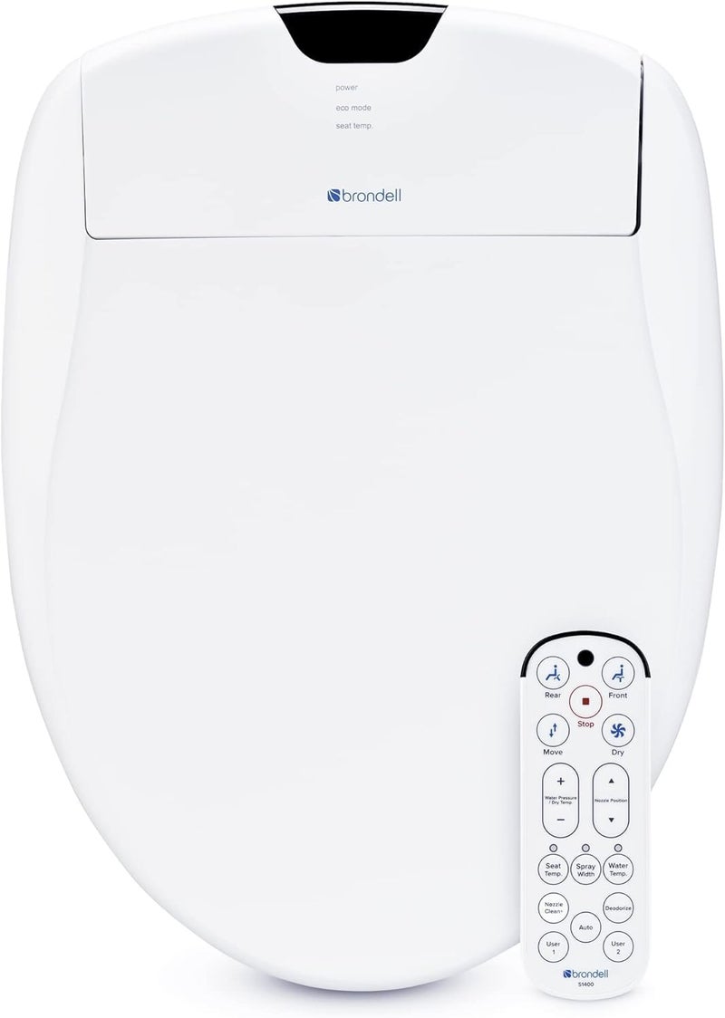 Brondell Brondell Bidet Toilet Seat S1400 Smart Toilet Seat Dual StainlessSteel SelfCleaning Nozzle With Clean Plus Technology Endless Warm Water Bidet Warm Air DryerNightlight Heated Seat Elongated  - Image 1