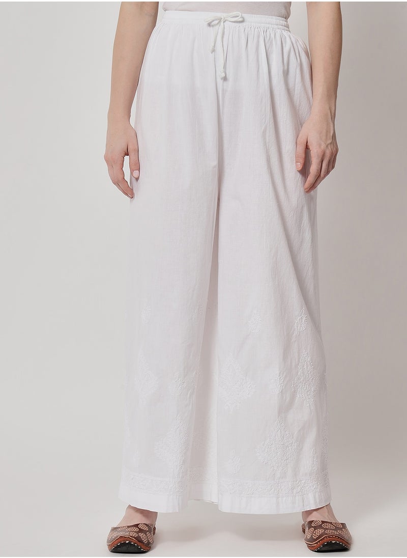 Alaya - Hand Embroidered Chikankari Women White Pant-AL3570 - Image 1