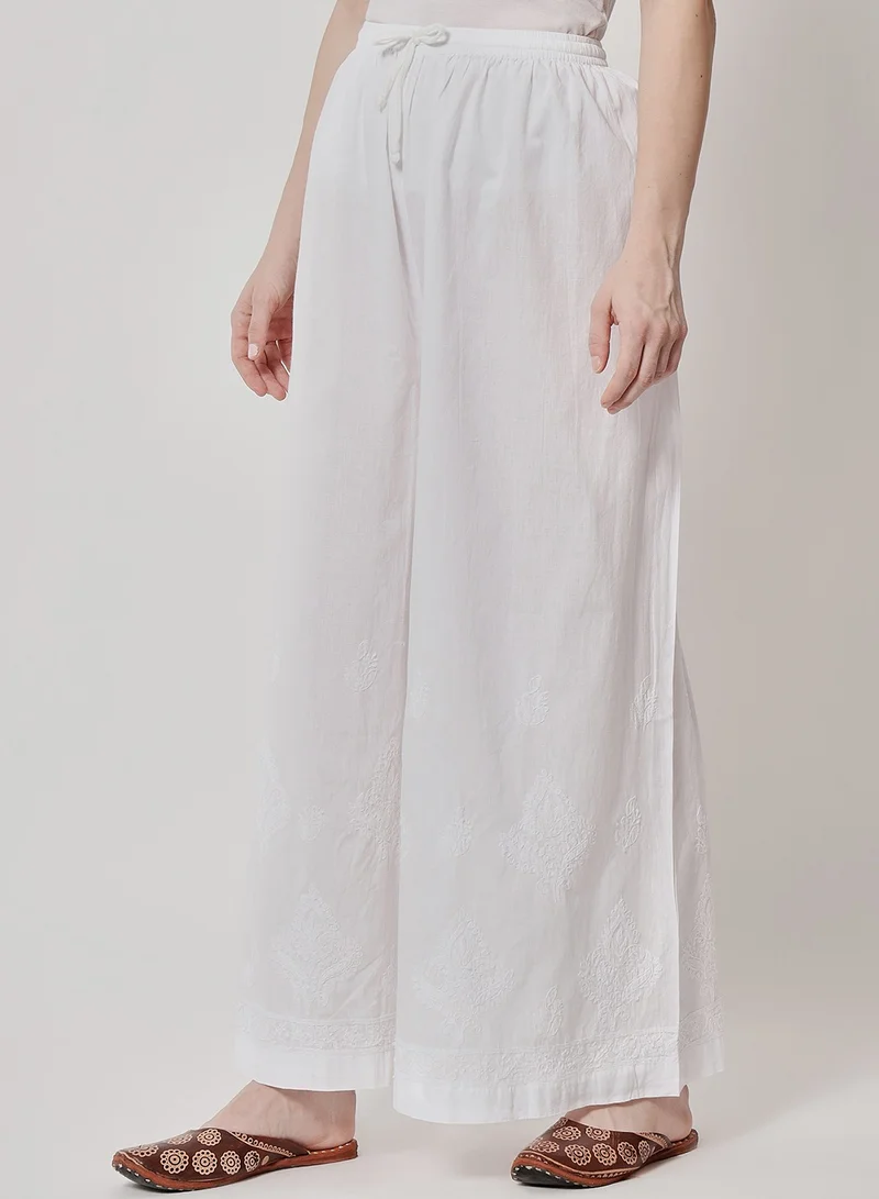 Alaya Hand Embroidered Chikankari Women White Pant-AL3570