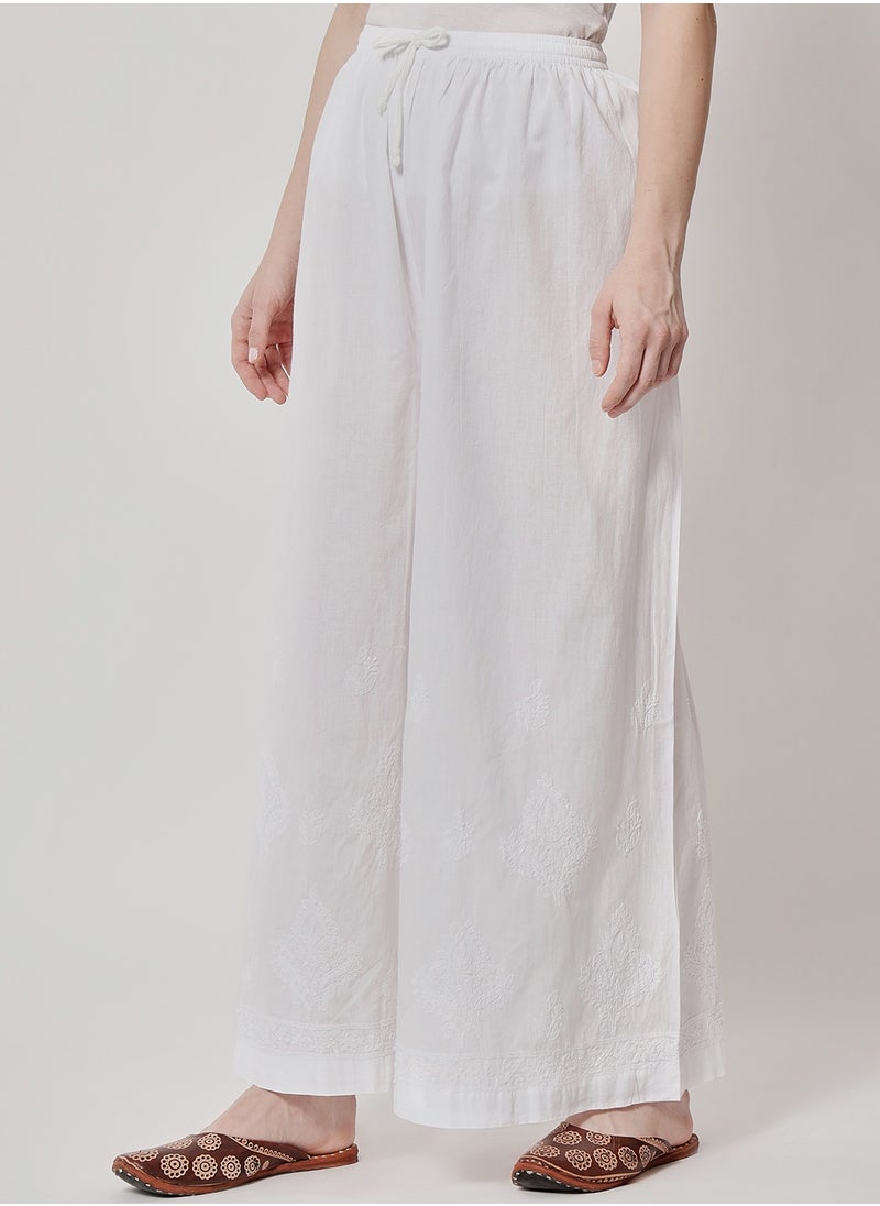 Alaya - Hand Embroidered Chikankari Women White Pant-AL3570 - Image 1