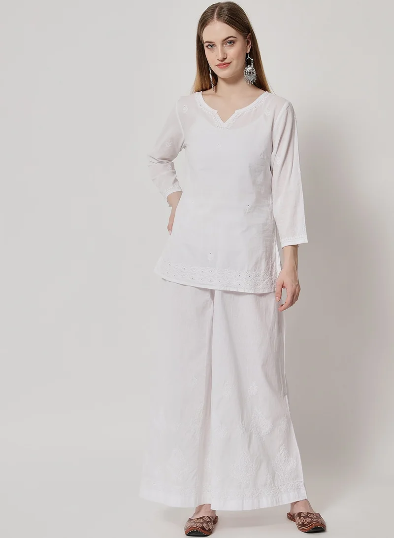 Alaya Hand Embroidered Chikankari Women White Pant-AL3570