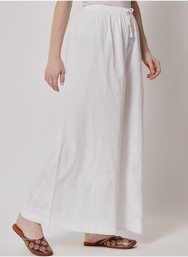 Alaya - Hand Embroidered Chikankari Women White Pant-AL3570 - Image 1