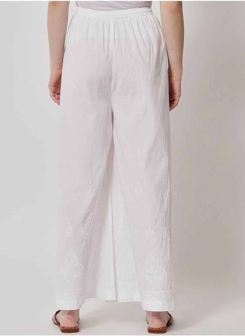 Alaya - Hand Embroidered Chikankari Women White Pant-AL3570 - Image 1
