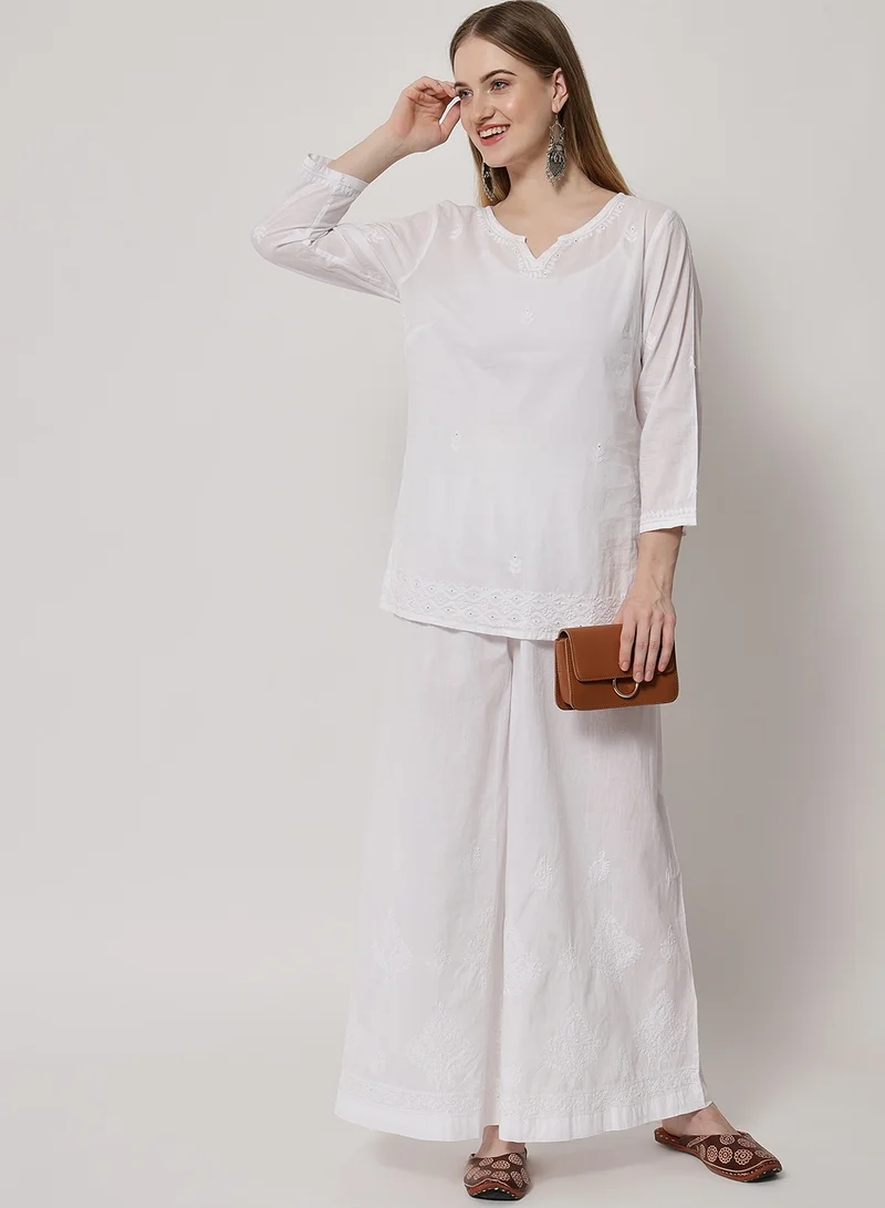 Alaya Hand Embroidered Chikankari Women White Pant-AL3570
