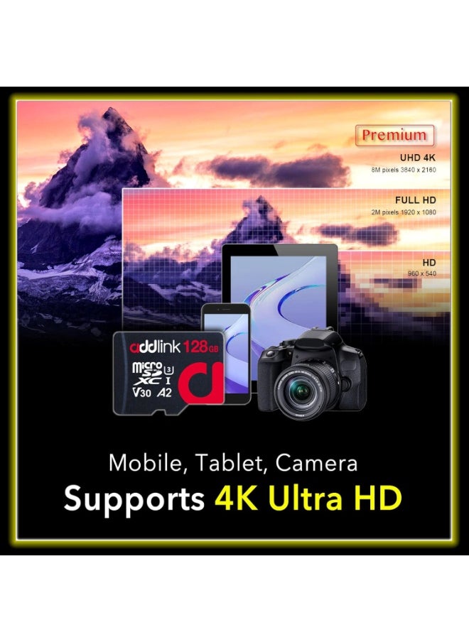 addlink Superior Gaming MicroSDXC 128GB Memory Card with Adapter UHS-I, C10, U3, V30, A1, 4K Video, Up to 100MB/s, for Nintendo-Switch, Steam Deck, ROG Ally, Smartphones, Tablets  - Image 4