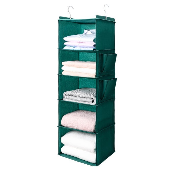 HANGING CLOSET ORGANIZE AND SHELVES5HANGING SHELF WITH 2 SIDE POCKETSSTORAGE FOLDABLE GREEN
