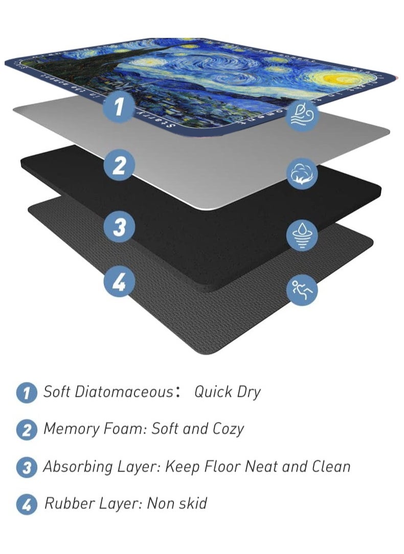 LESTER - LESTER Anti-Slip Water Absorbent Bathroom Mat, Quick Drying Bathroom Carpet, Non-Slip Entrance Doormat Diatom Floor Mats, Home Decor Set Bathroom Mat Rectangle Shape Van Gogh Design 50x80cm - Image 1