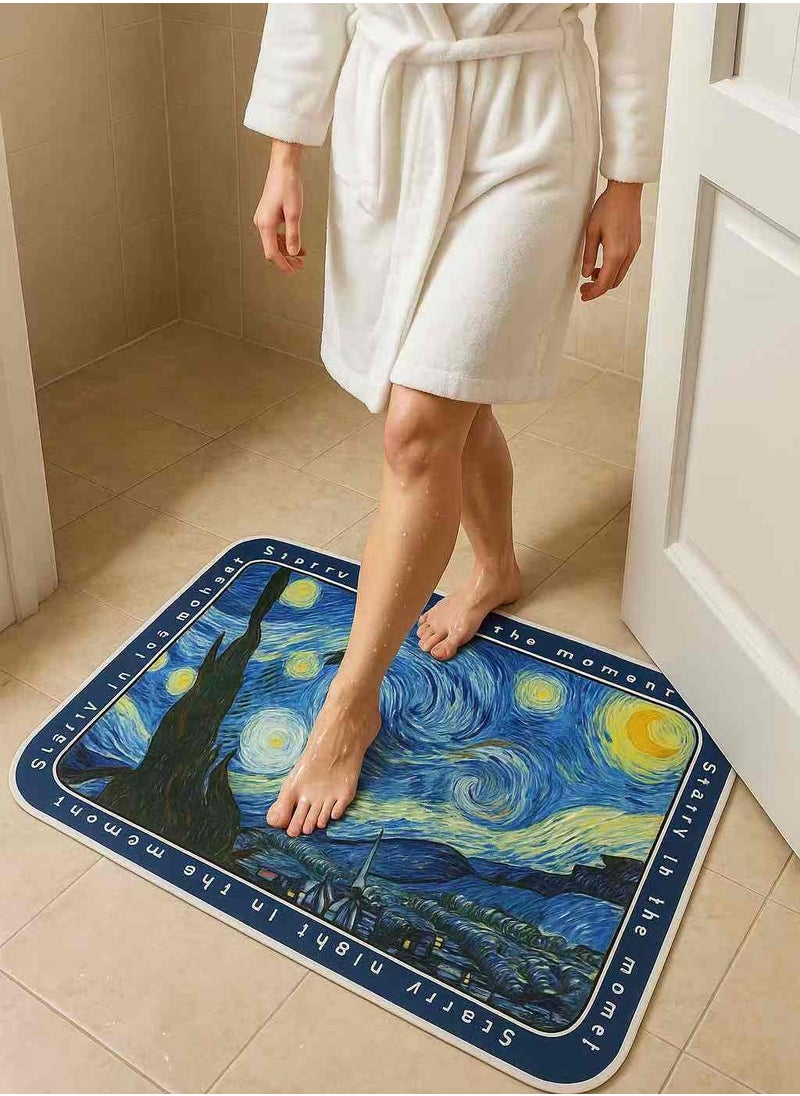 LESTER - LESTER Anti-Slip Water Absorbent Bathroom Mat, Quick Drying Bathroom Carpet, Non-Slip Entrance Doormat Diatom Floor Mats, Home Decor Set Bathroom Mat Rectangle Shape Van Gogh Design 50x80cm - Image 1