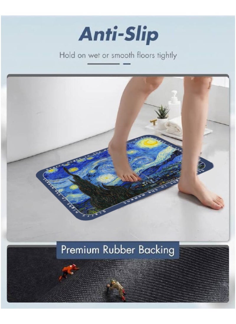LESTER - LESTER Anti-Slip Water Absorbent Bathroom Mat, Quick Drying Bathroom Carpet, Non-Slip Entrance Doormat Diatom Floor Mats, Home Decor Set Bathroom Mat Rectangle Shape Van Gogh Design 50x80cm - Image 1