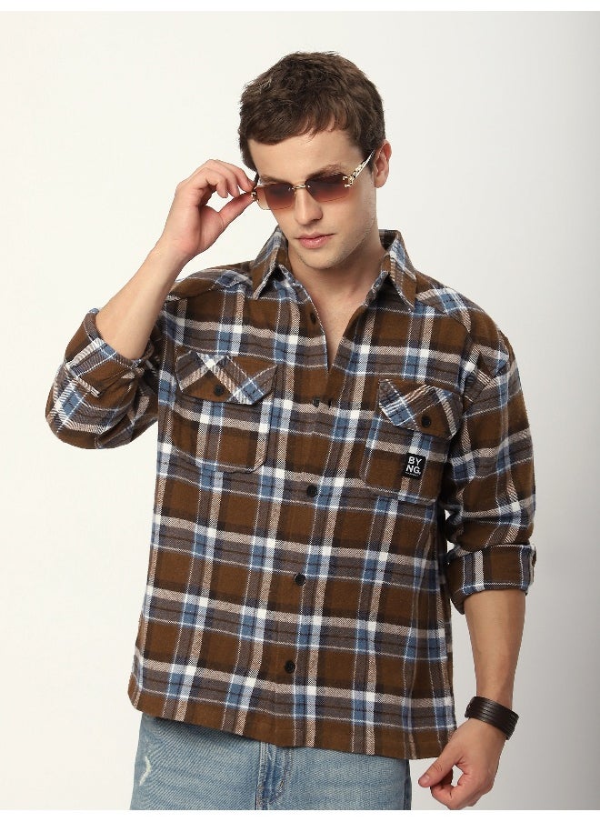 Beyoung Brown Recycled Check Flannel Shirt  - Image 1