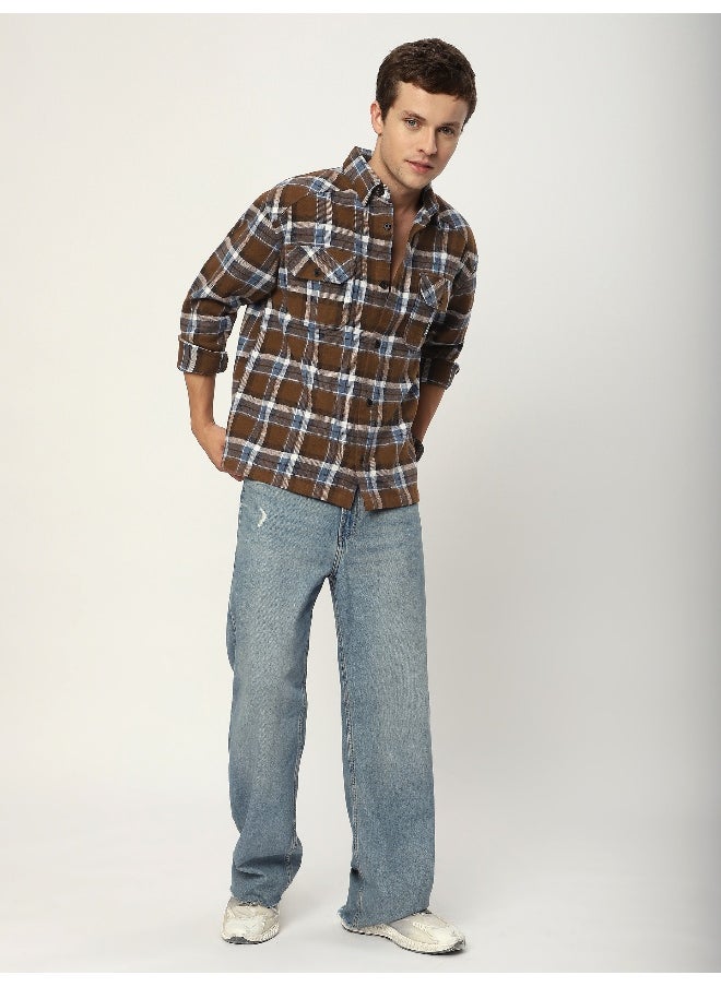Beyoung Brown Recycled Check Flannel Shirt  - Image 5