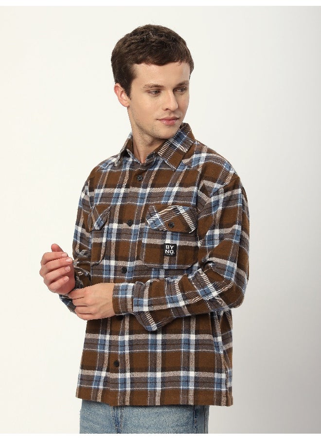 Beyoung Brown Recycled Check Flannel Shirt  - Image 3