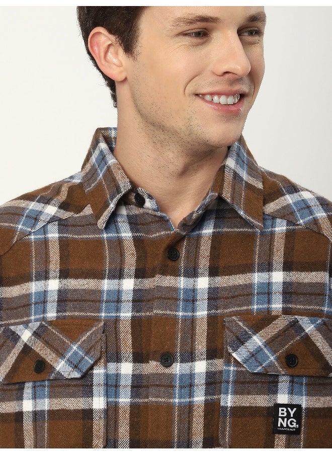 Beyoung Brown Recycled Check Flannel Shirt  - Image 4