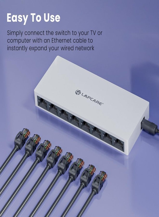 LAPCARE LAPLINK 8-Port 10/100Mbps Ethernet Switch - Plug & Play Unmanaged Network Switch with 1.6Gbps Bandwidth, Auto-Negotiation, IEEE 802.3 Compliance, LED Indicators, DC 5V Power - Image 4