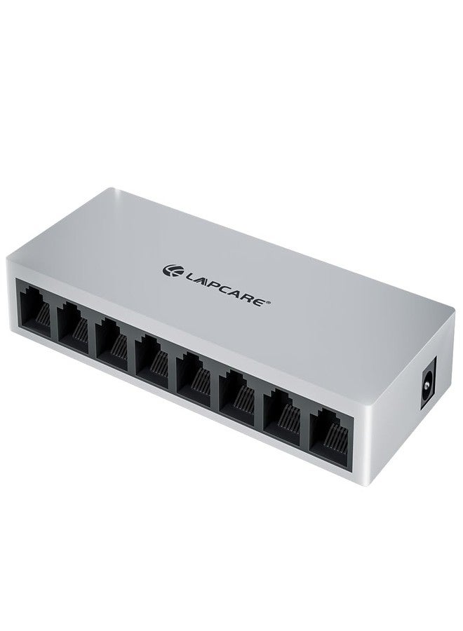 LAPCARE LAPLINK 8-Port 10/100Mbps Ethernet Switch - Plug & Play Unmanaged Network Switch with 1.6Gbps Bandwidth, Auto-Negotiation, IEEE 802.3 Compliance, LED Indicators, DC 5V Power - Image 1
