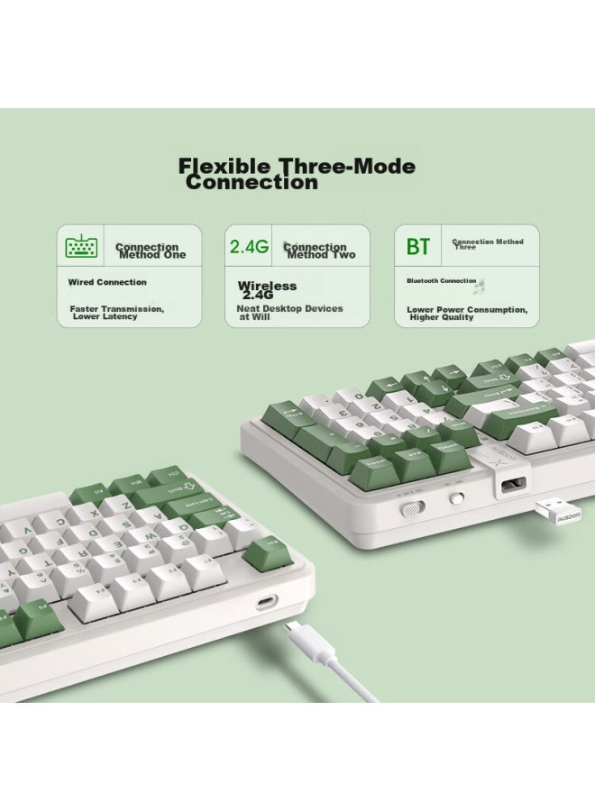AUSDOM Asdun 98pro Silent Switch Mechanical Keyboard, Gaming, E-sports, Office, Triple-mode Wired, Bluetooth, Wireless, Customizable Keyboard, Full Anti-ghosting, Hot-swappable, Gasket Structure, Green And White - Image 4
